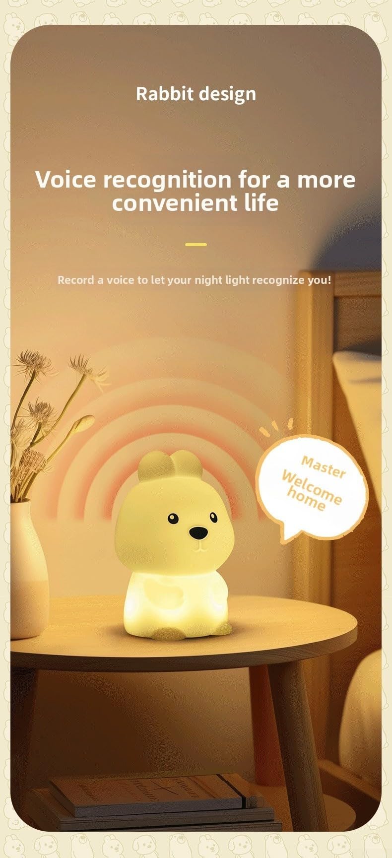 Veilleuse LED avec Reconnaissance Vocale Multi-langue Veilleuse(Rabbit)
