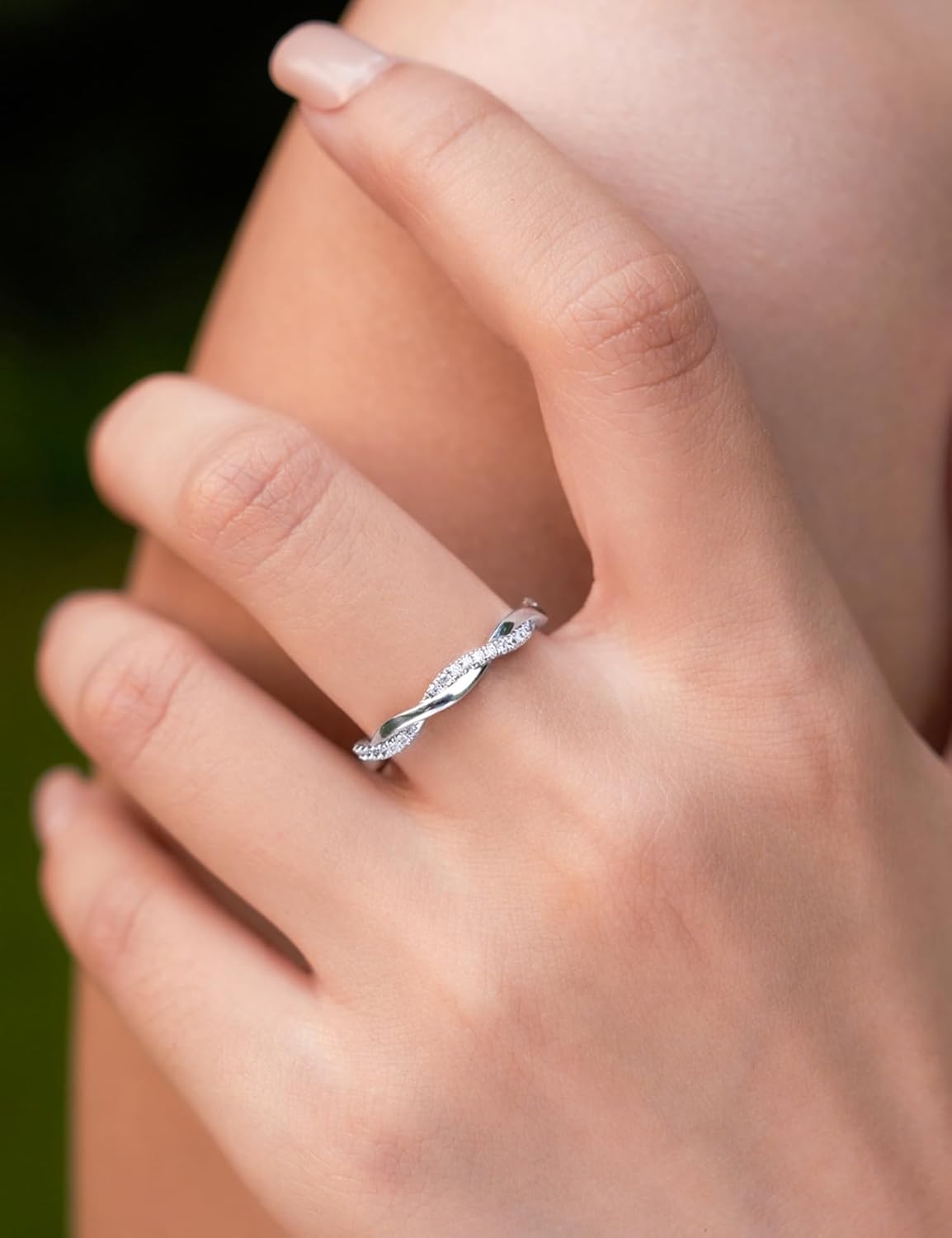 IMOLOVE Moissanite Wedding Band for Women, Twisted Rope D Color VVS1 Moissanite, Full Eternity Rings, Stackable Promise Ring for Engagement, Anniversary, Proposal
