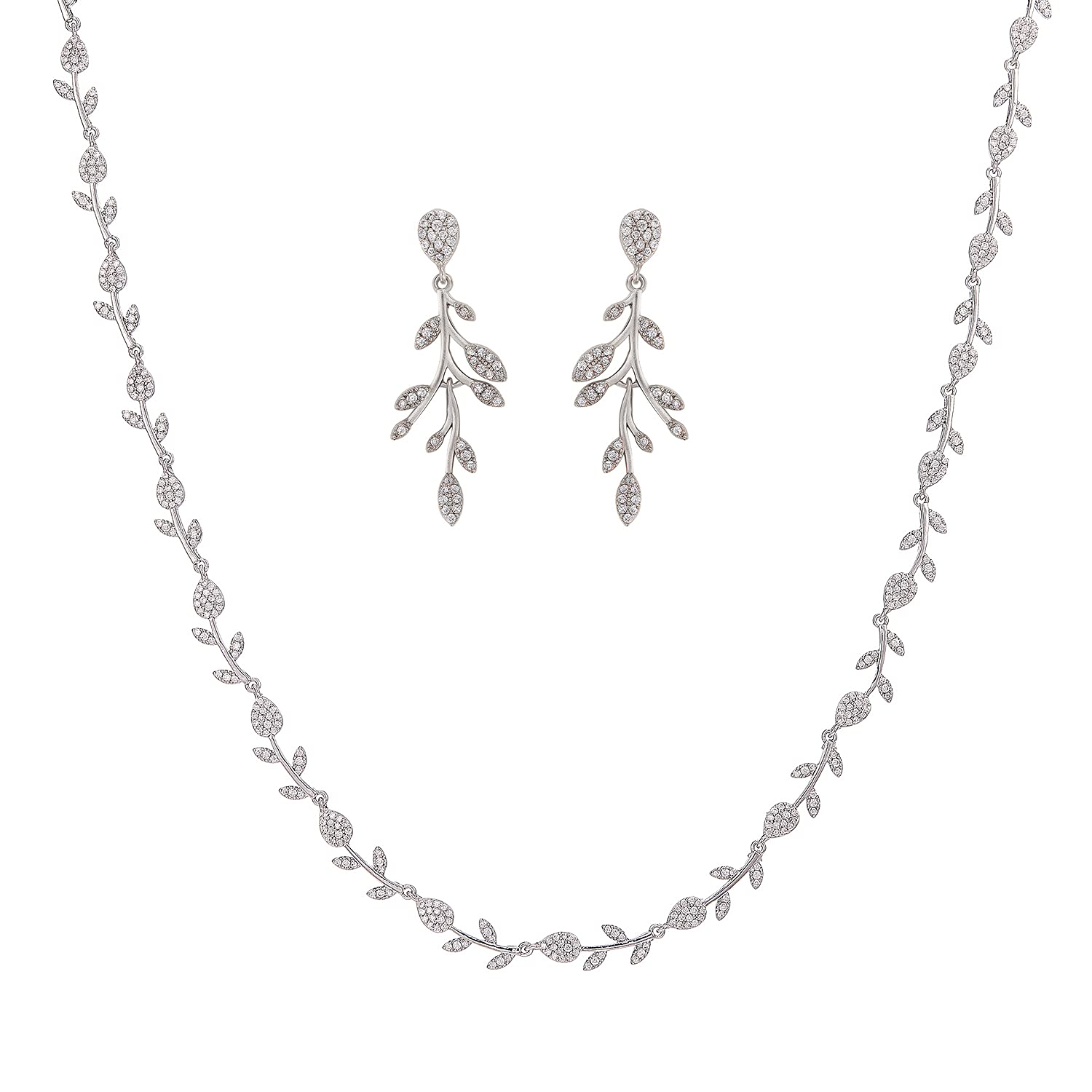 SWEETV Cubic Zirconia Wedding Jewelry Sets for Bride Bridesmaids, Crystal Silver Leaf Vine Bridal Earrings and Necklace Set for Women Jewelry Gifts (B089K9RSZX) Amazon Price History, Amazon Price Tracker
