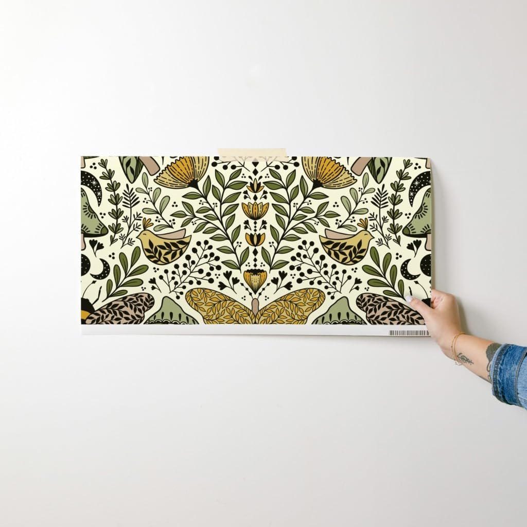Peel & Stick Wallpaper Swatch - Nouveau Nature Green Yellow Butterfly Nature Forest Plants Art Nouveau Moth Bohemian Bee Botanical Custom Removable Wallpaper by Spoonflower