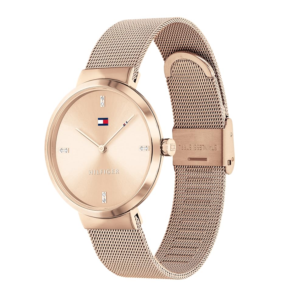 Tommy Hilfiger Analog Quarzuhr für Damen Edelstahl-Mesh Gliederarmband