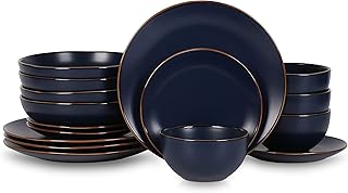 Stone Lain Brasa Modern Stoneware 16 Piece Dinnerware Sets, Plates and bowls Sets, Dish Set for 4, Blue