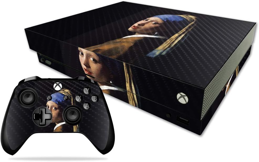 MightySkins Carbon Fiber Skin for Microsoft Xbox One X - Girl with Pearl Earring | Protective, Durable Textured Carbon Fiber Finish | Easy to Apply, Remove, and Change Styles | Made in The USA