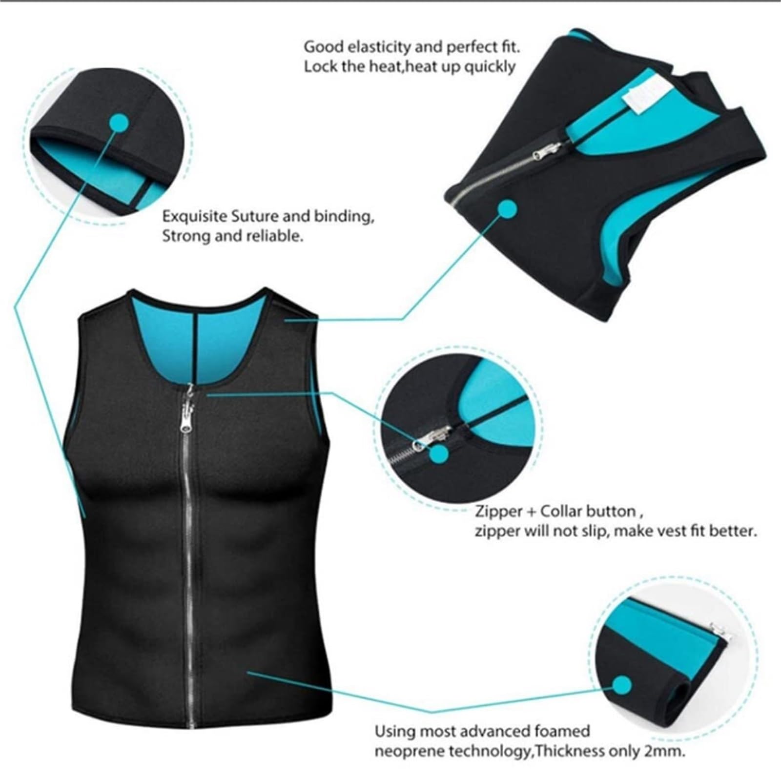 LYGXWJFC Koszulka kompresyjna z podparciem pleców Bez rękawów wyszczuplająca kamizelka neoprenowa Gorąca koszula Body Shapers Pas podtrzymujący (czarny, 4XL)