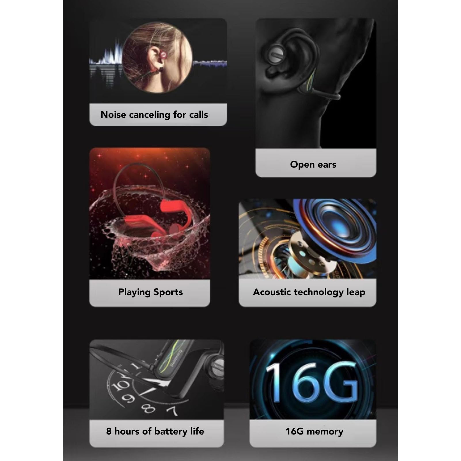 Cuffie a Conduzione Ossea, IP68 Cuffie Stereo Bilaterali per Nuoto Impermeabili Auricolari Aperti per Nuoto Ciclismo Corsa Surf Immersioni Memoria 16G (BLACK)