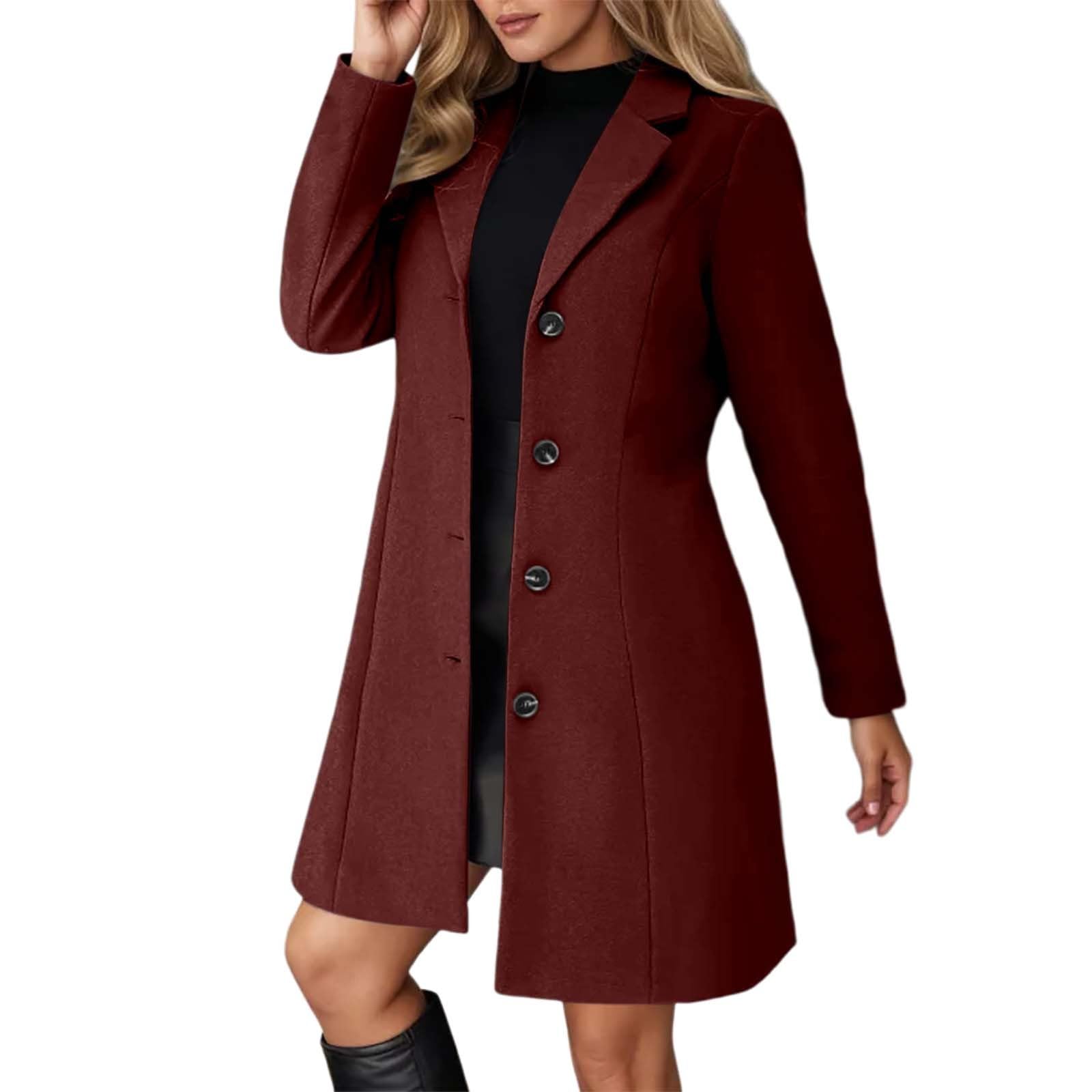 Pea Coats for Women Trendy Trench Peacoat Casual Single-Breasted Mid Length A-Line Winter Coats Warm Jacket Outerwear