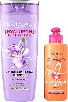 L'Oreal Paris Dream Lengths No Haircut Cream Leave-In Conditioner, 200ml & L'Oreal Paris Hyaluron Moisture 72H Moisture Filling Shampoo180ml