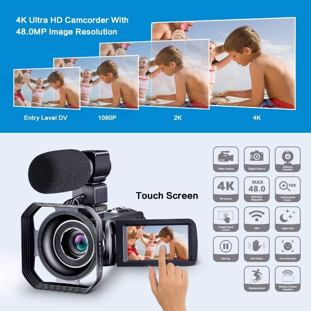 Fotocamera digitale, Fotocamere per la fotografia, Videocamera Full 4K Videocamere digitali professionali Streaming live Fotografia 18X Registratore Vlog Webcam Ultra HD Portatile per i viaggi e buona