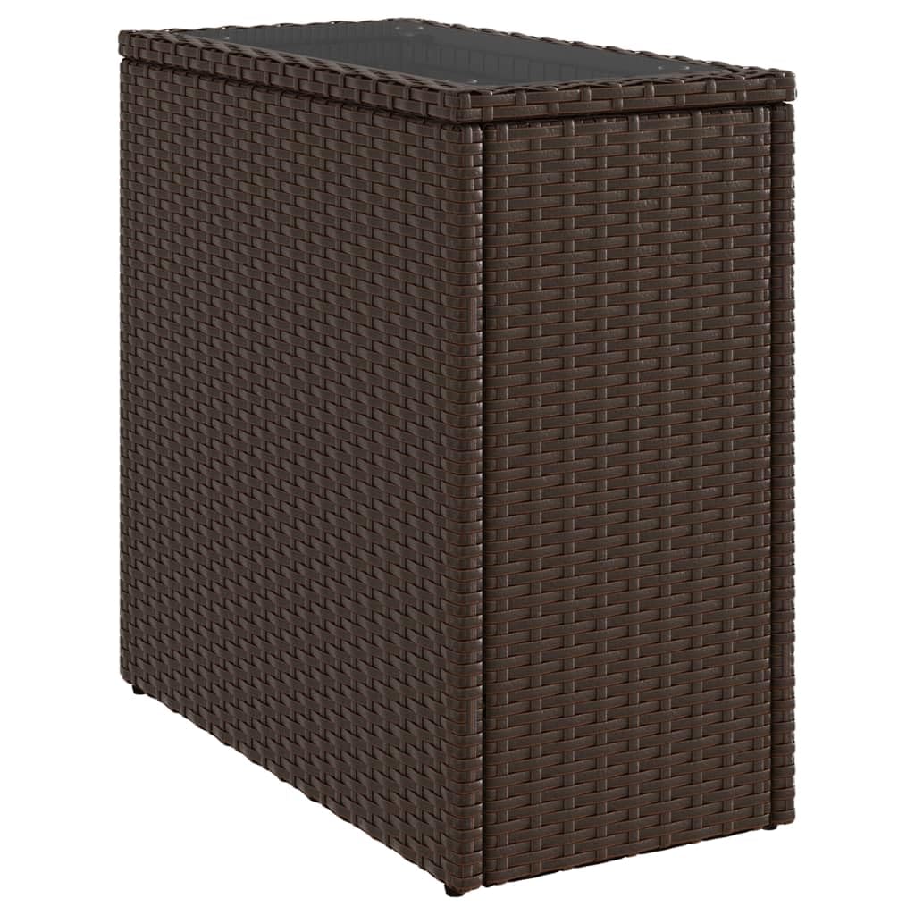 Stół ogrodowy ze szklanym blatem, brązowy, 58 x 27,5 x 55 cm, rattan, odporny na warunki atmosferyczne, stabilna rama, na taras, balkon, do ogrodu, stół pomocniczy, stolik pomocniczy