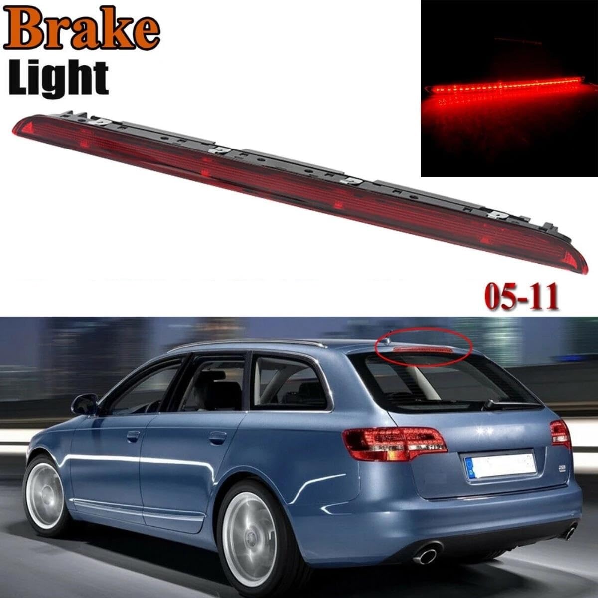 Genérico Tercera luz de freno Luz Freno LED Roja Coche Luz Freno Adicional Tercera Luz De Freno Montaje Alto Para A6 Para Avant S6 C6 2005-2011 4f9945097 luz de freno LED de montaje alto(Rojo)