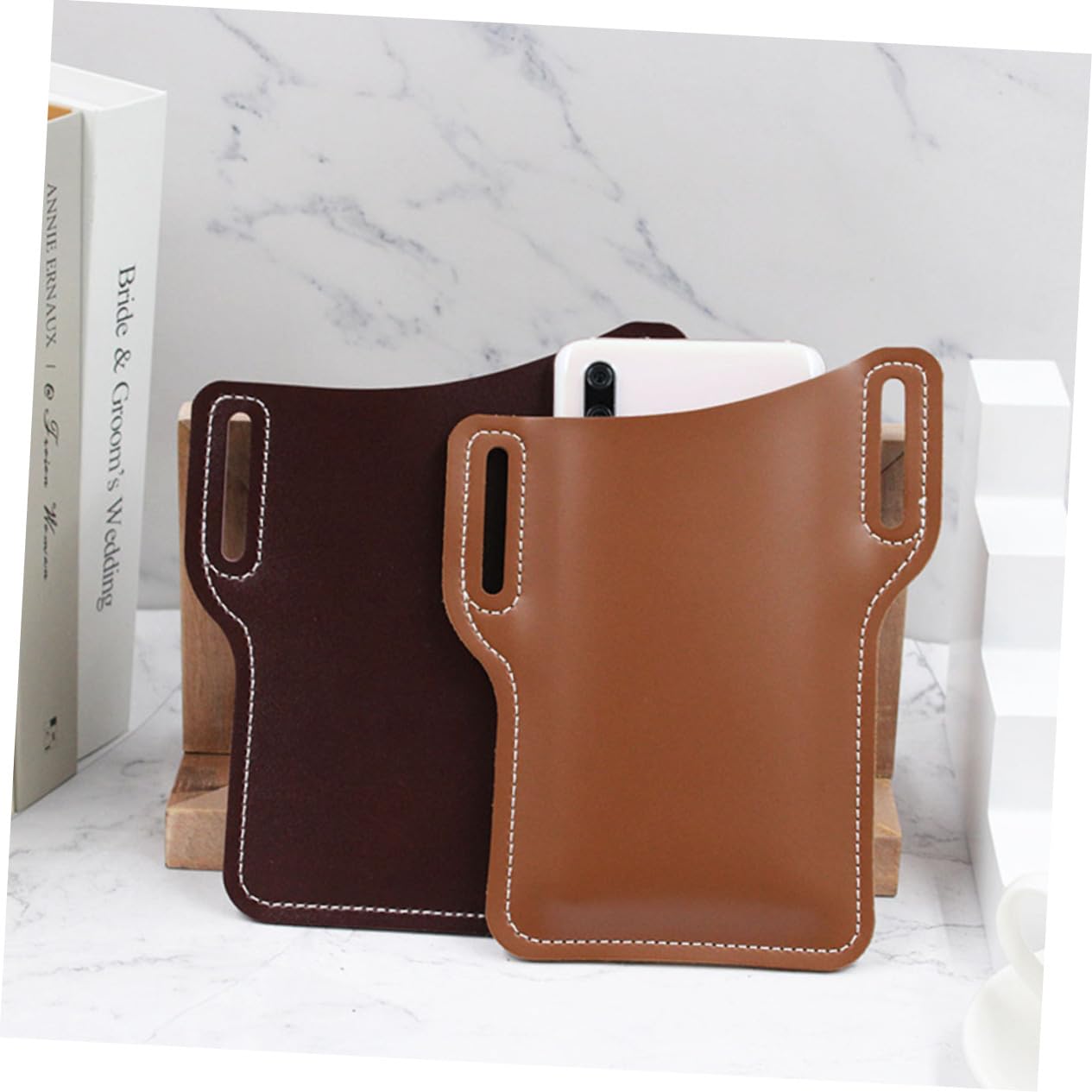 Lurrose Sacoche Téléphone Ceinture en Cuir PU 2pcs Pochette Multifonctionnelle Protection Anti-Chute pour Téléphone Portable Randonnée et Shopping Couleur Aléatoire