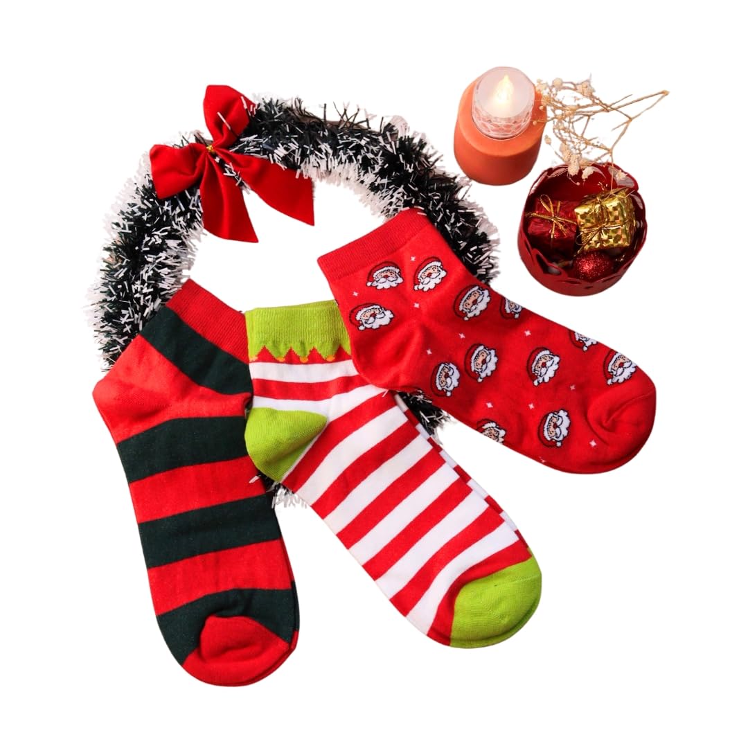 Thela Gaadi Cute Christmas Socks for Men & Women | Breathable, Ankle Length, Quirky Socks | Funky Christmas Gift, Secret Santa Gift | Free Size, Pack of 3-image-37