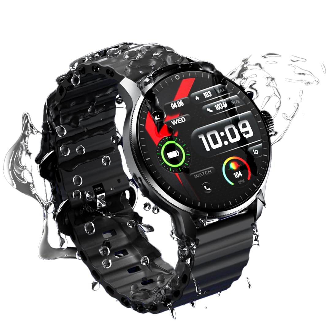 oraimo Montre Connectée Écran AMOLED 1,43 Pouce Appels Bluetooth 5.3 Batterie 11 Jours Suivi Rythme Cardiaque SpO2 Étanche IP68 Mode Sport Homme Femme Notification Android 6.0 iOS 11 Noir