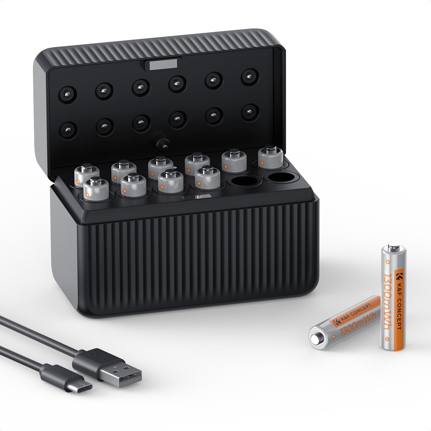 K&F CONCEPT Pilas AAA Litio Recargables 1300mWh 1,5V 12 Uds Cargador Type-C