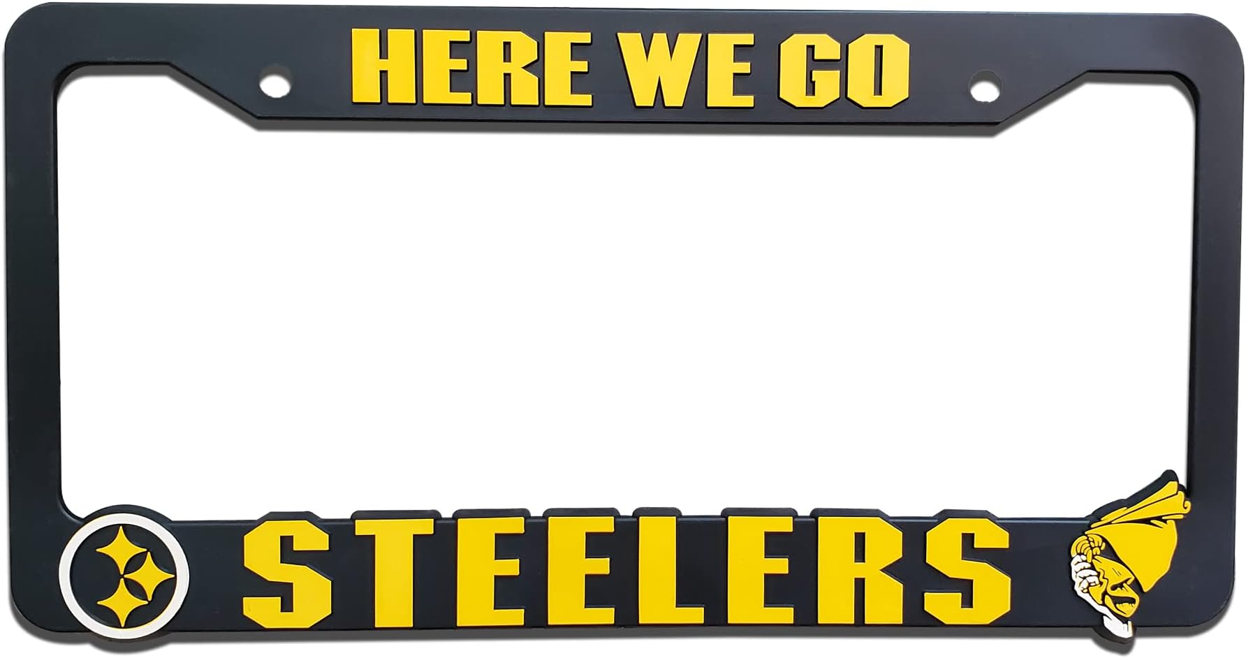 Here We Go Steelers for Pittsburgh 3D Raised License Plate Frame | 1 Pack Car License Plate Cover | Universal US Car Black License Plate Holder | Auto Accessories (Car, Truck and SUV)