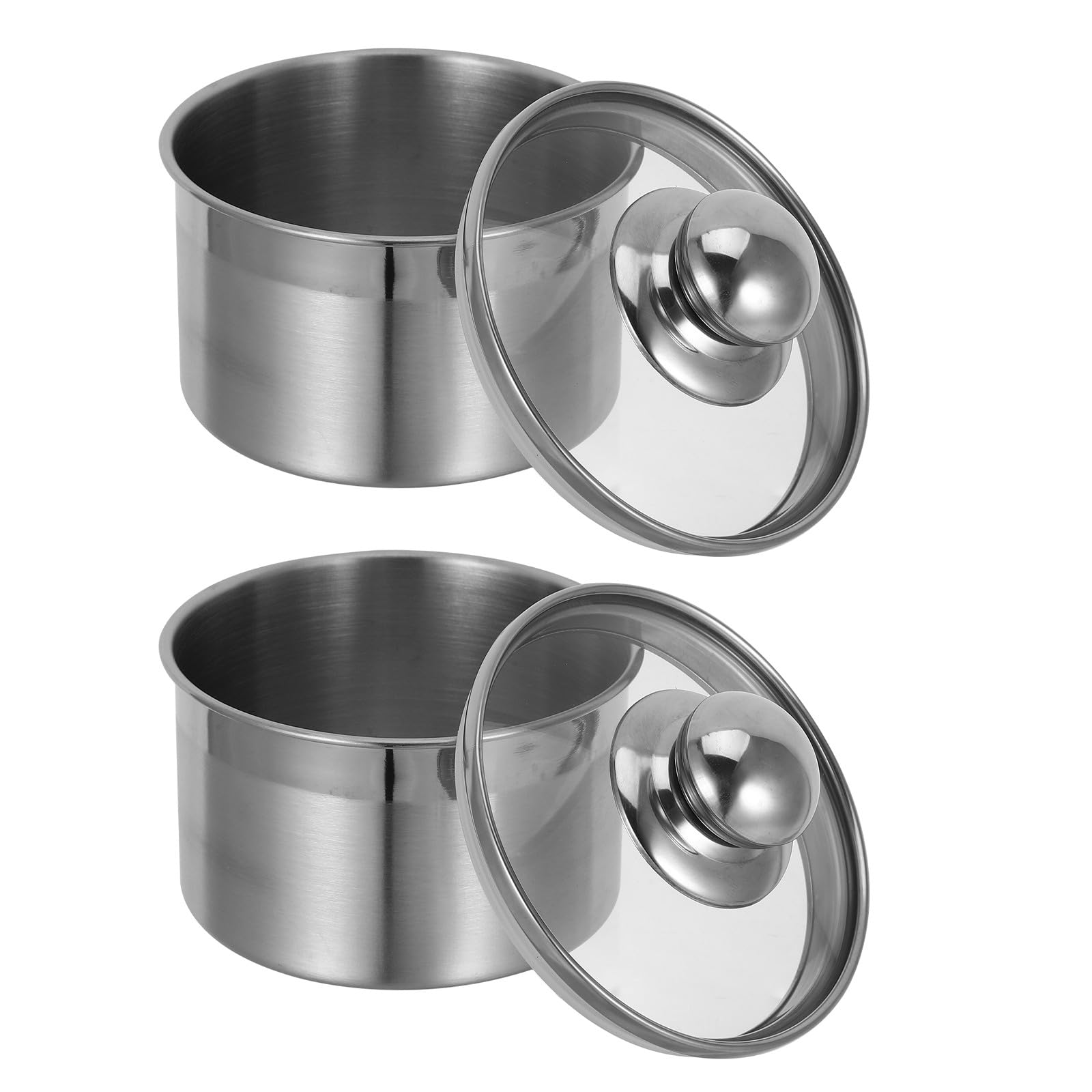 2 botes de cocina de acero inoxidable con tapa de vidrio, 700 ml/24