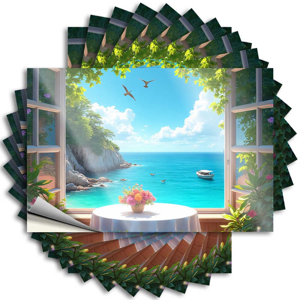 Abipuir - Funny Ocean View Window Bumper Stickers 10 x Funny Home Stickers (6 x 9 cm)
