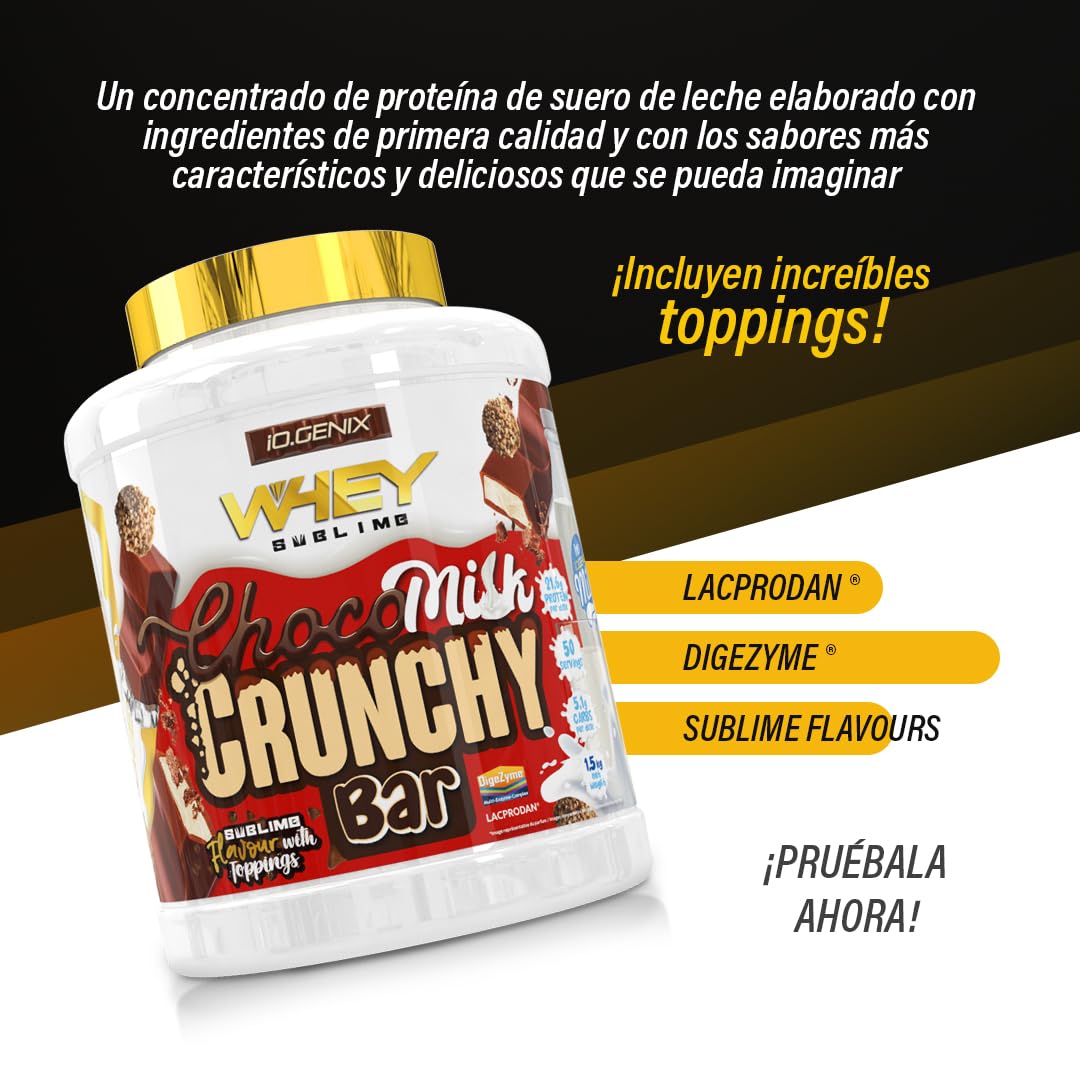 iO.GENIX - Whey Sublime | 1,5kg | Proteína de Suero de Leche | Lacprodan | Digezyme | Sublime Flavours (1,5kg, Choco Milk Crunchy Bar)