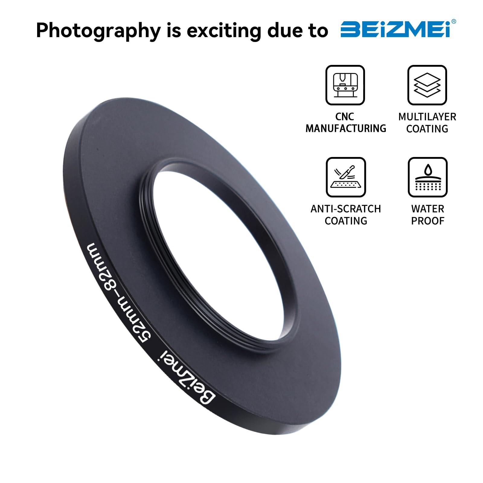 filtro Adattatore da 52mm a 82mm Compatibile con tutte 52mm le Obiettivo a 82mm UV,ND,CPL,filtro,52mm lens to 82mm fotocamera Filtro (52-82mm) - 2