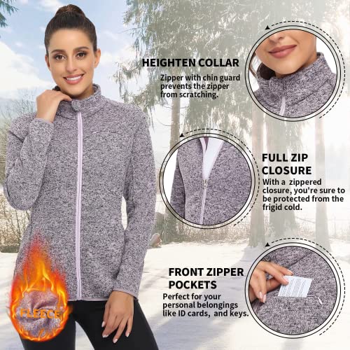 Soneven Women Zip Up Running Fleece Jacket Full Zip Sweater Jacket Lightweight Winter Outdoor Coat With Pockets Pink M #TOP2