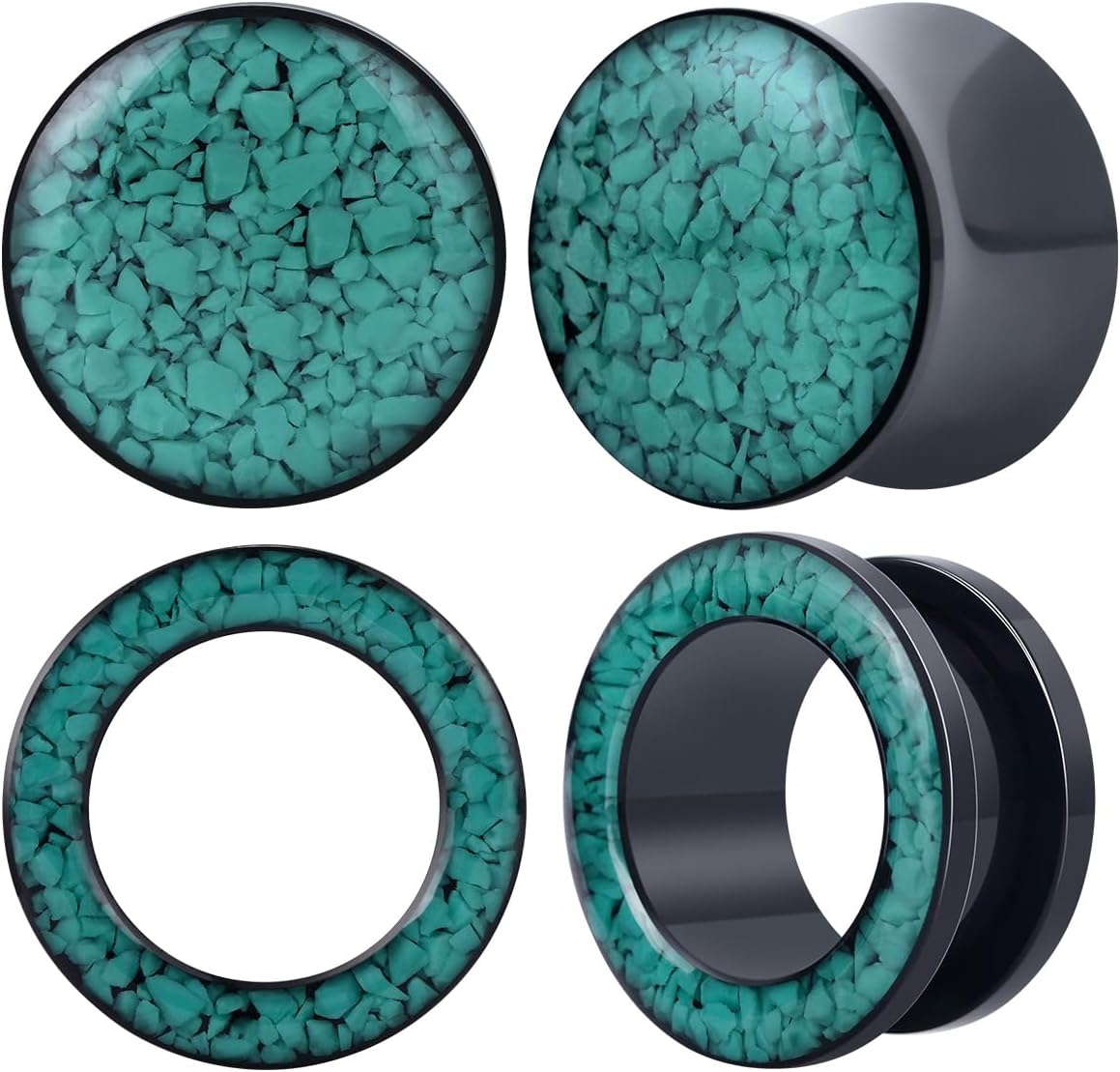 4PCS Shiny Glitter Resin Gauges Stainless Steel Ear Tunnels and Plugs Light blue Green Pink and Dark brown Glitter Colorful Ear Gagues Screw Fit Expander Stretcher Piercings