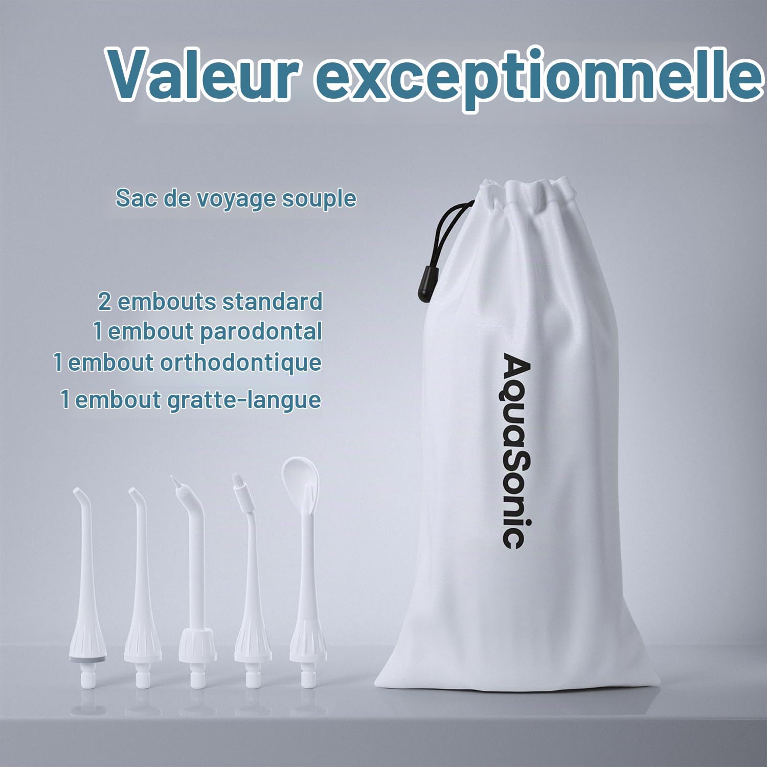 AquaSonic Hydropulseur – Rechargeable sans fil pour le nettoyage des dents – Étanche et portable hydropulseur dentaire avec 5 embouts de jet – Accolades à domicile