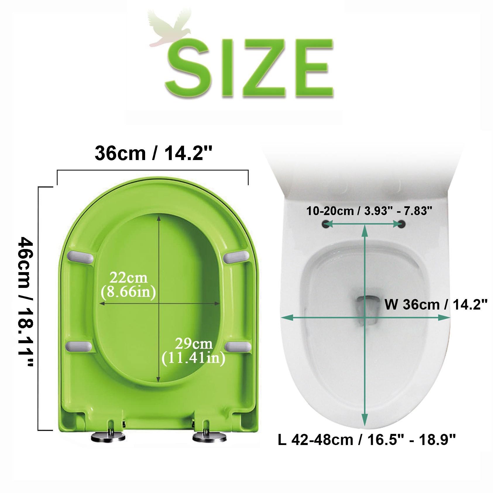 Toilettensitz mit verstellbaren Scharnieren, Klositz in D-Form mit Soft-Close-Funktion, einfacher Befestigung oben, Schnellverschluss zur Reinigung, strapazierfähiges Polypropylen, Schwarz(Green)