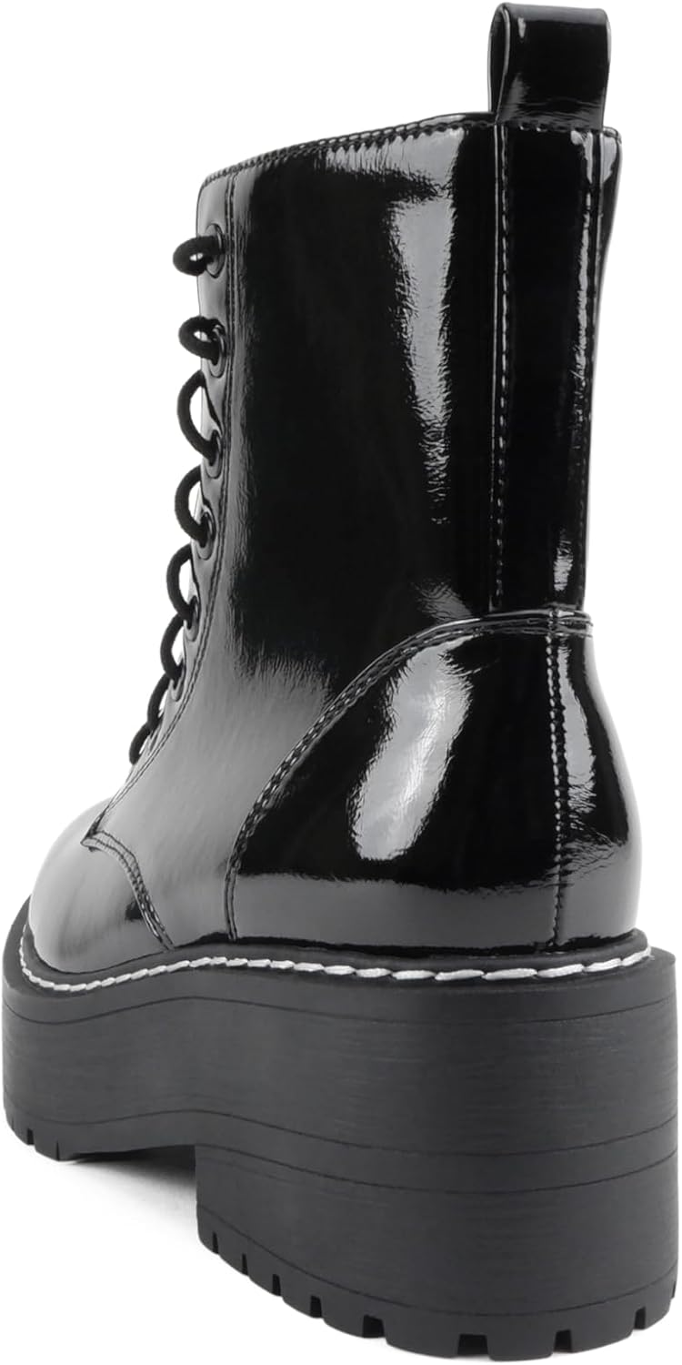 Soda FLING Women Chunky Lug Sole Lace up Fashion Combat Ankle Boot w/Side Zipper - Image 3