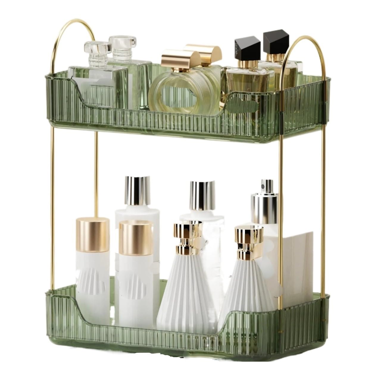 Organizador De Maquillaje Organizadores de cosméticos Organizador Maquillaje mostrador Almacenamiento(Green-2 Tiers)