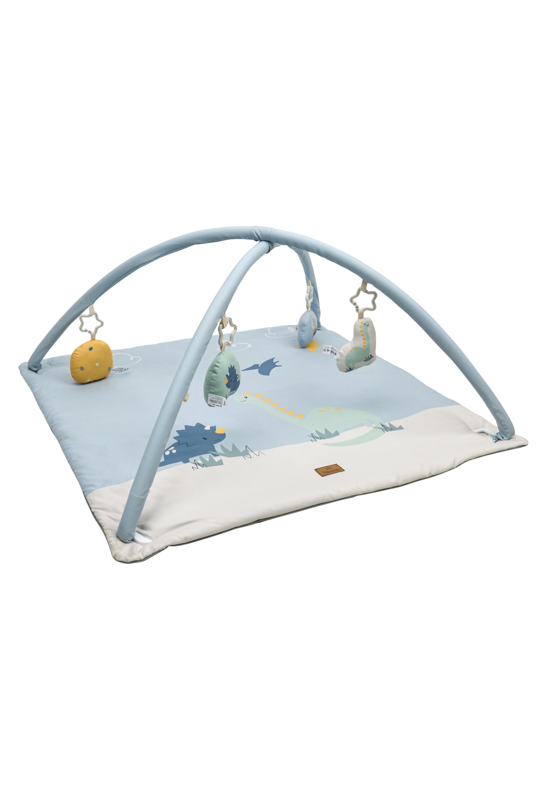 Sterntaler Spielbogen Dino Rexi - Spielbogen wattiert - Baby Spieldecke mit Bogen und Spielfiguren zum Abnehmen - Baby Spielzeug mit Knisterpapier, graublau