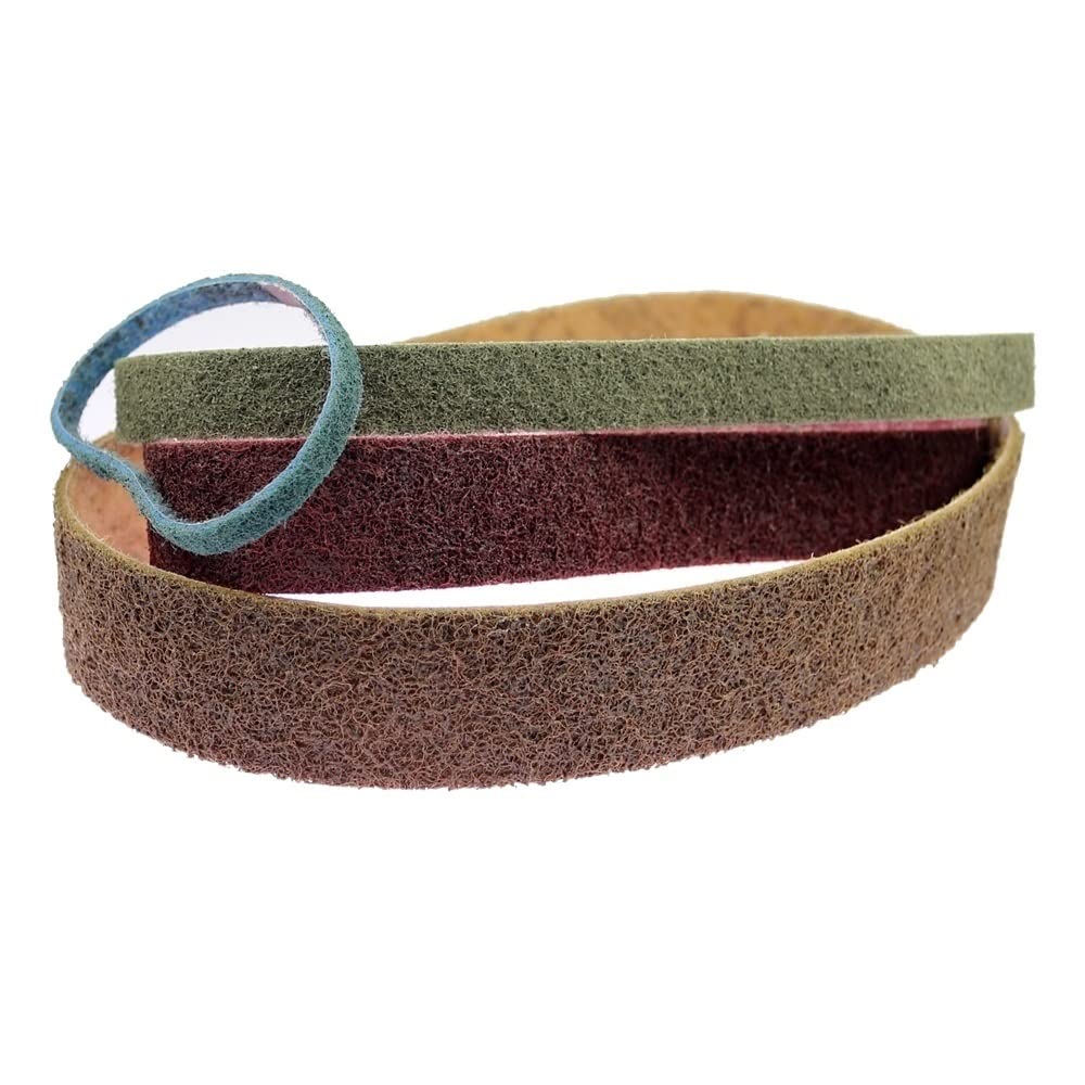 Produktbild von 4er-Set Vlies-Nylon-Polierbänder 762 X 25 Mm – Dehnungsfestes Schleifband Für Metall & Kunststoff, Entgraten, Farbmix (Braun, Rot, Blau, Grau)