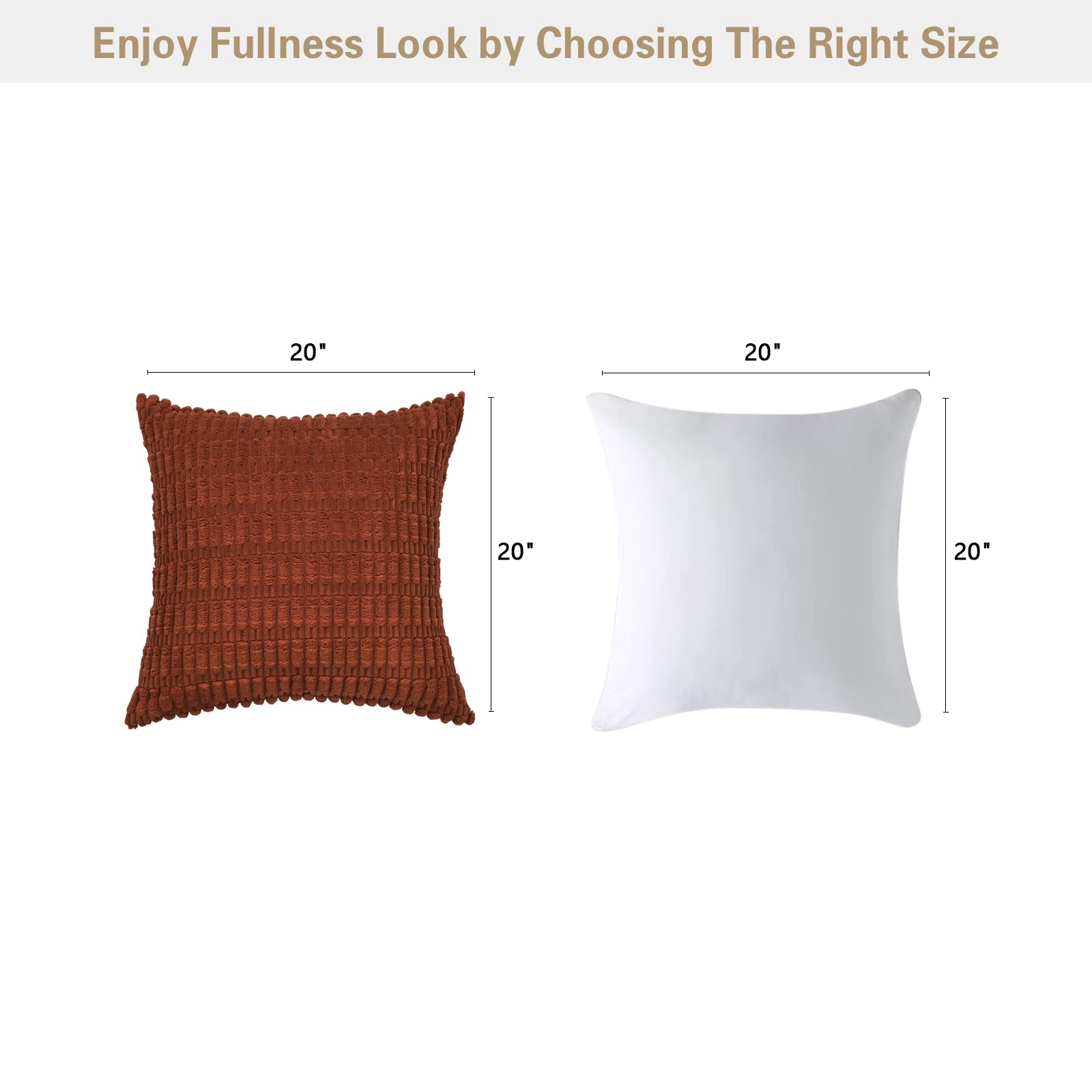 Volcanics Pack of 2 Rust Decorative Throw Pillow Covers 20x20 Inch (50x50cm), Soft Corduroy Striped Square Cushion Cases, Modern Farmhouse Boho Home Decor for Couch Bed Sofa Living Room - Image 4
