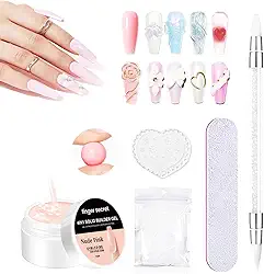 Kit de gel sólido para unhas 15 g – Gel construtor sólido 4 em 1 para extensão de unhas e arte, efeitos de pó espelhado, design de molde fácil (NUDE)
