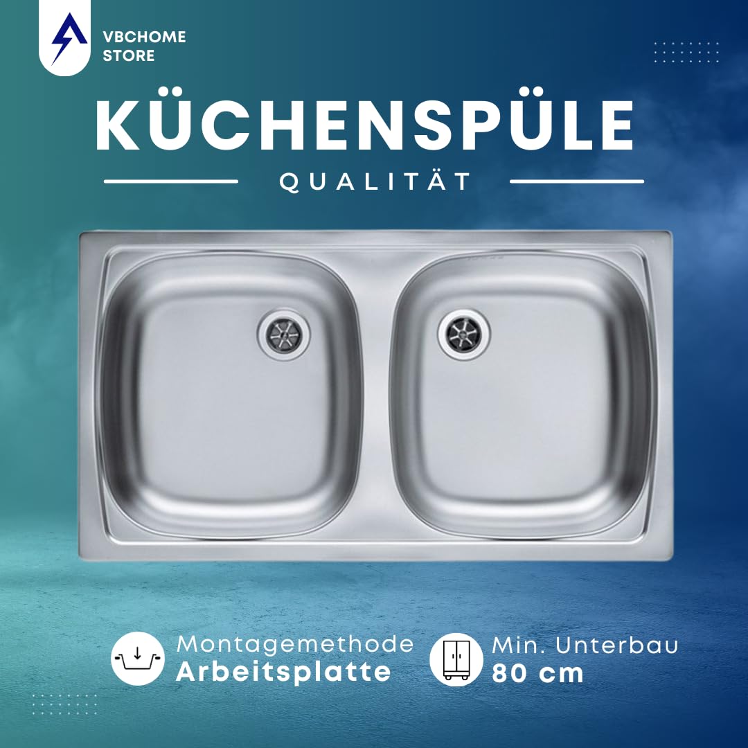 vbchome: Doble Platillos fregadero de acero inoxidable fregadero alveus Basic – Estructura de lino 160 780 x 435 mm camping Cocina Fregadero Camping Cocina Fregadero desagüe fi71