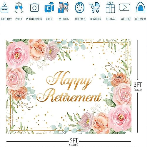 Miniatura 3 de Ticuenicoa Telón de fondo de feliz jubilación de 5 x 3 pies para mujer, fondo de fotos de lunares rosas rosas y dorados, decoración de fiesta de
