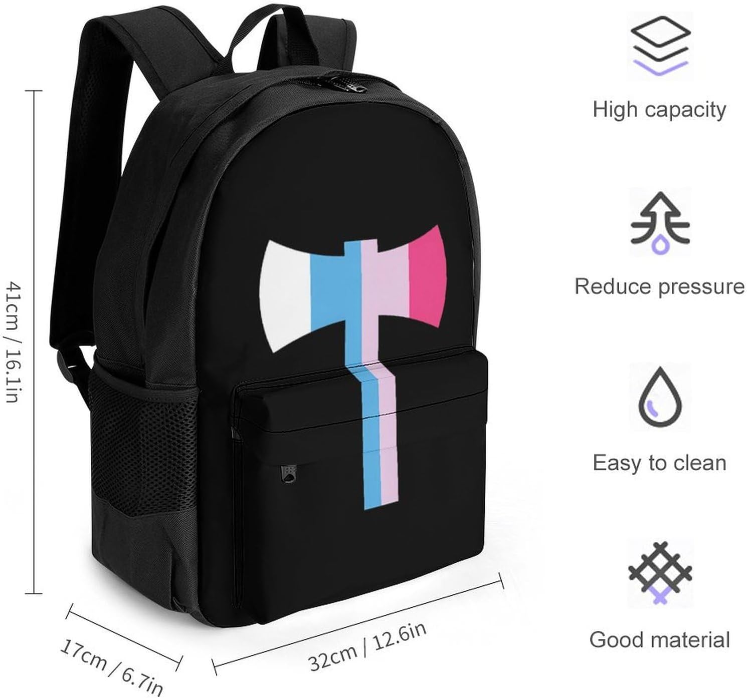 Trans Pattern Axe Funny Backpack Lightweight Printed Daypacks image 2