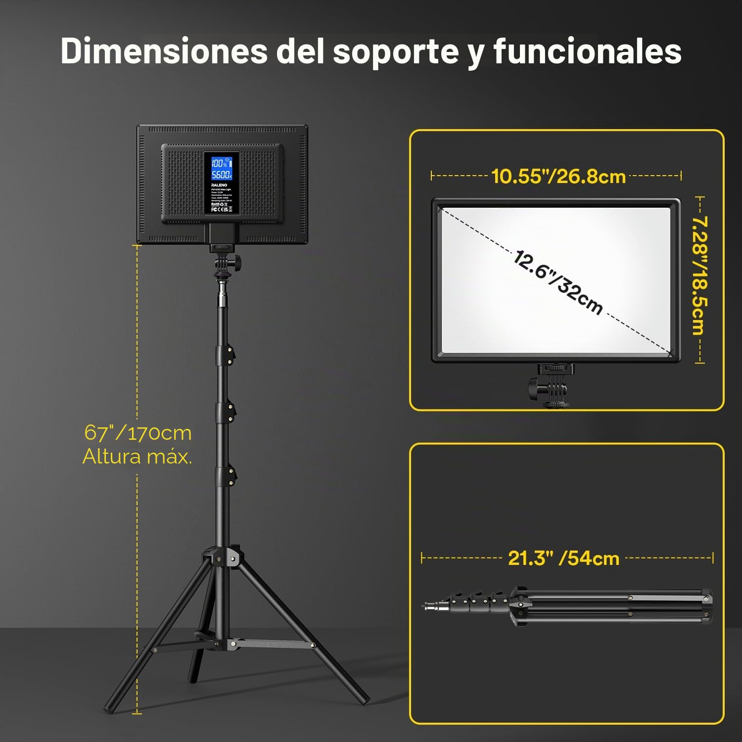 RALENO Lámpara de vídeo LED, 2 Paquetes de 384 LED, luz Suave de transmisión de vídeo con trípode de 180 cm, Soporte para teléfono móvil, batería de 8000 mAh, batería de 3200-5600 K, 0-100% | Batería integrada de 4000 mAh *2, 2500 K-6500 K IRC 95 Iluminac