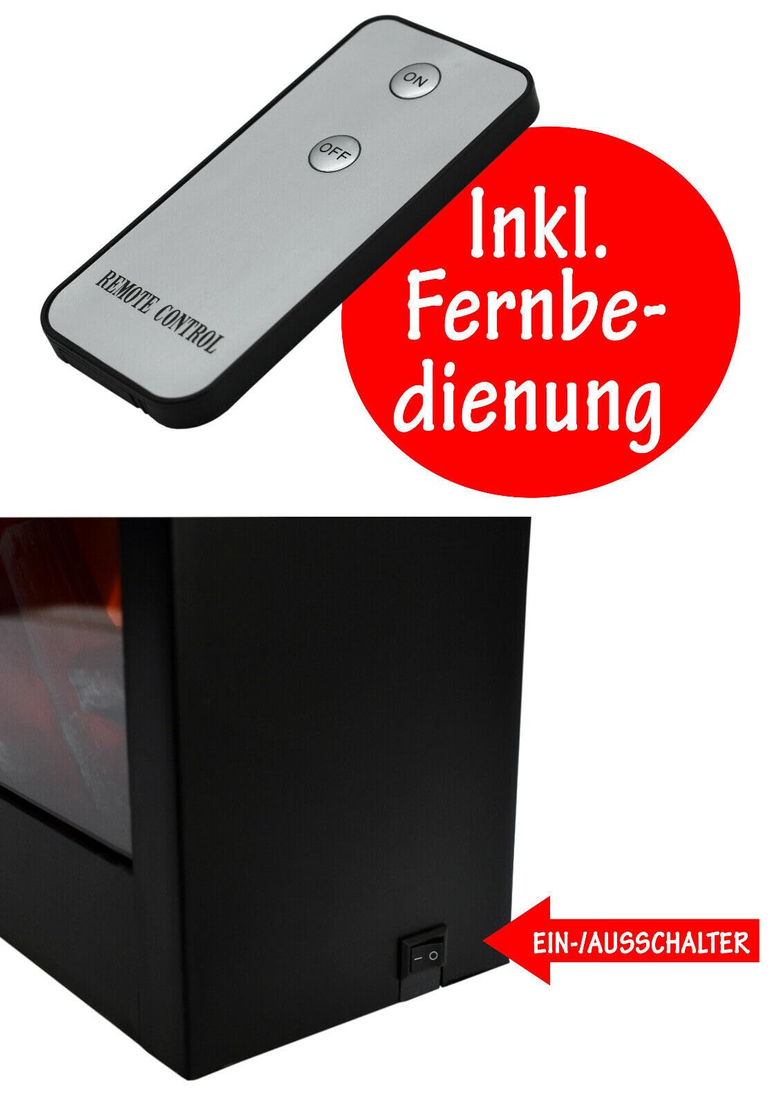 LED Wandkamin Tischkamin Elektrokamin mit realistischer Flammensimulation Kaminfeuer Feuersimulation schwarz inkl. Fernbedienung 60x20cm