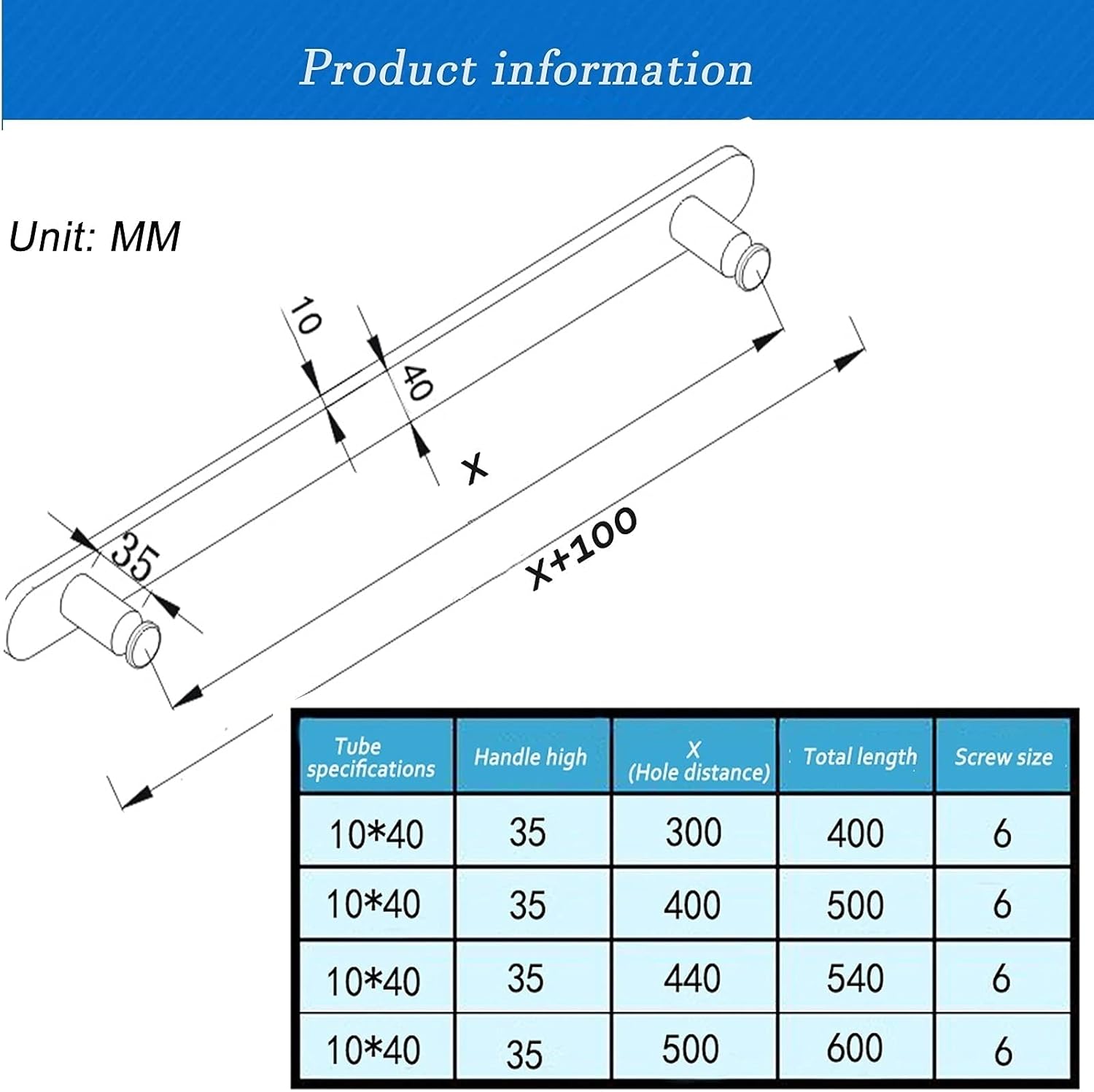 Single Shower Glass Door Handle Pull Replacement Set with Washers, Bathroom Knobs for Kitchen or Hotel Doors Interior/Exterior Towel Bar Home Office (300mm)