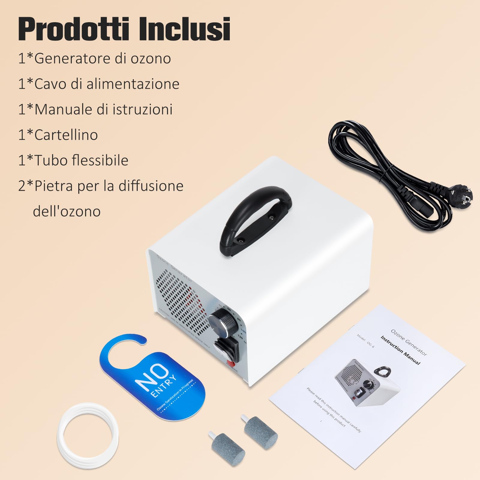 2 In 1 Generatore di Ozono 60000mg/H, Ozonizzatore per Ambienti con Modalità Acqua e Aria, O3 Purificatore d'Aria Deodorante con 120 Min Timer, Macchina Ozono per Casa Auto Frutta Verdura