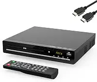 Leitor de DVD HD para TV com HDMI, sem região, leitor de CD para casa, reproduz todas as regiões e formatos, mini leitor de DVD com cabos USB, controle remoto, HDMI e RCA incluídos (DVD-003)