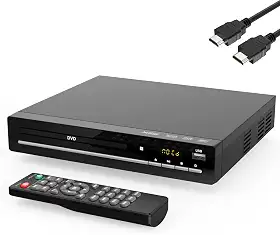 Leitor de DVD HD para TV com HDMI, sem região, leitor de CD para casa, reproduz todas as regiões e formatos, mini leitor de DVD com cabos USB, controle remoto, HDMI e RCA incluídos (DVD-003)