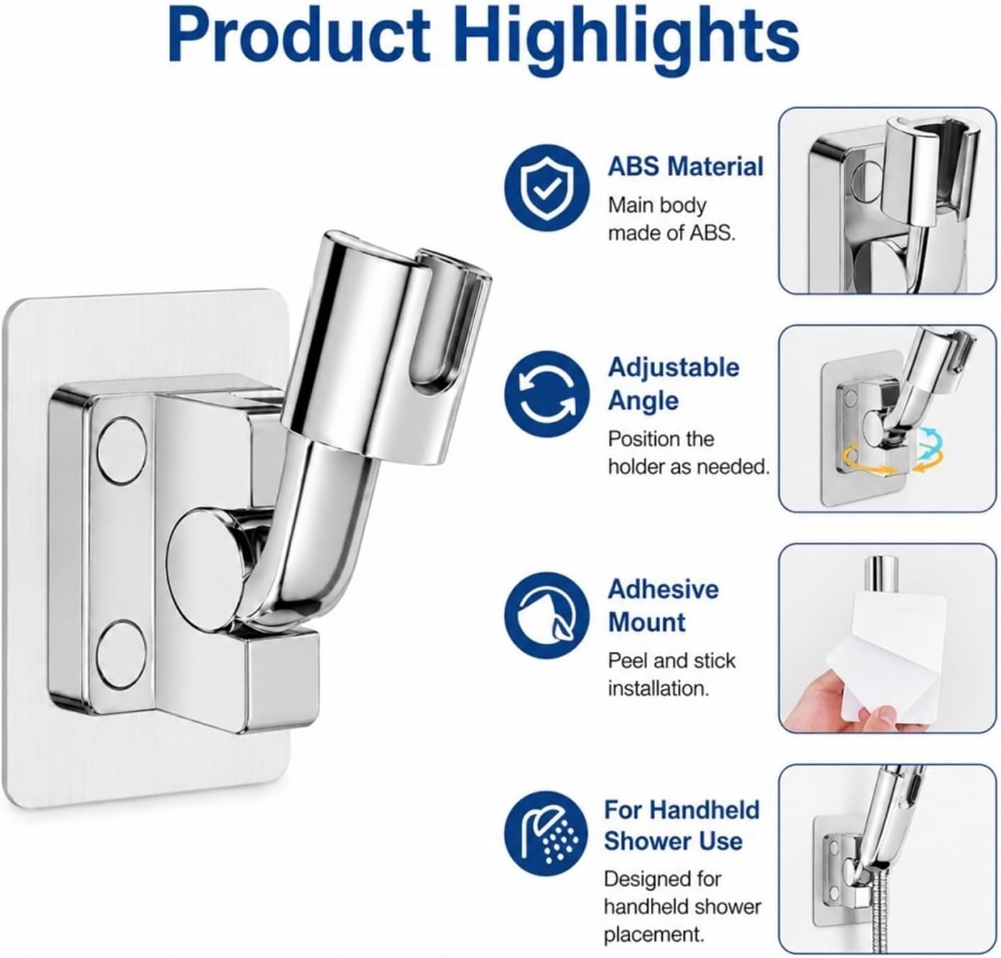 1pcs No Drill Self-Adhesive Adjustable Shower Head Holder(Silver)