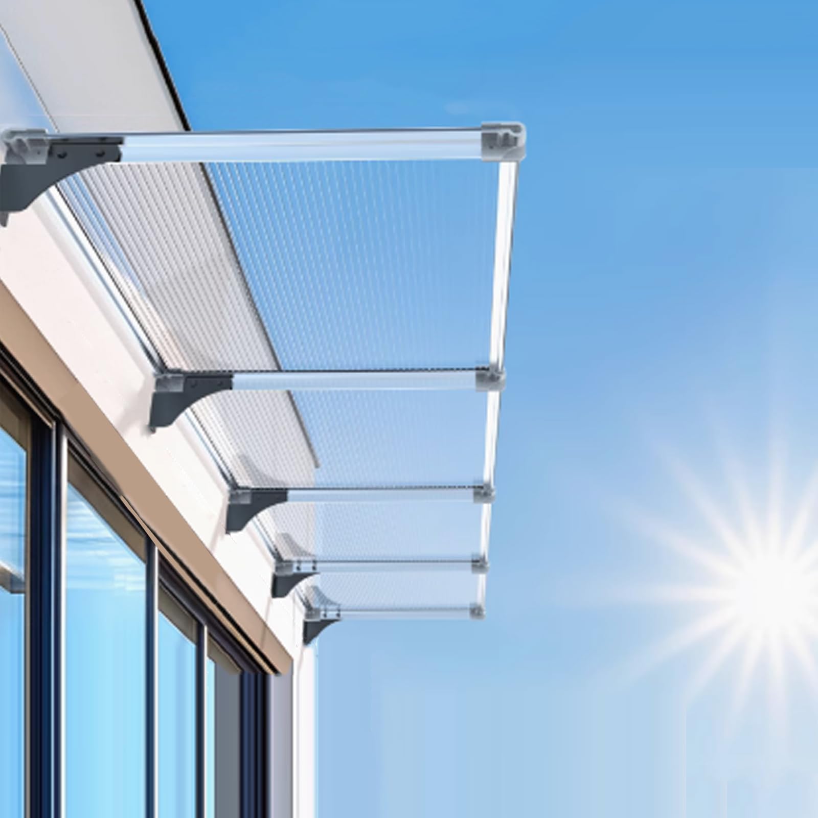 GJMSSMY Outdoor Canopy Awning, Transparent Door Cover, 5mm Polycarbonate with Aluminum Support, UV & Rain Protection Shelter (120x220cm/47x87)