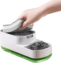 Dish Soap Dispenser with Sponge Holder, 600ml Dish Soap Holder & Sponge Holder | Dish Soap Liquid Dispenser | Soap Dispenser Kitchen | Soap Holder | Kitchen Organizer | Soap Dispenser for Kitchen Sink