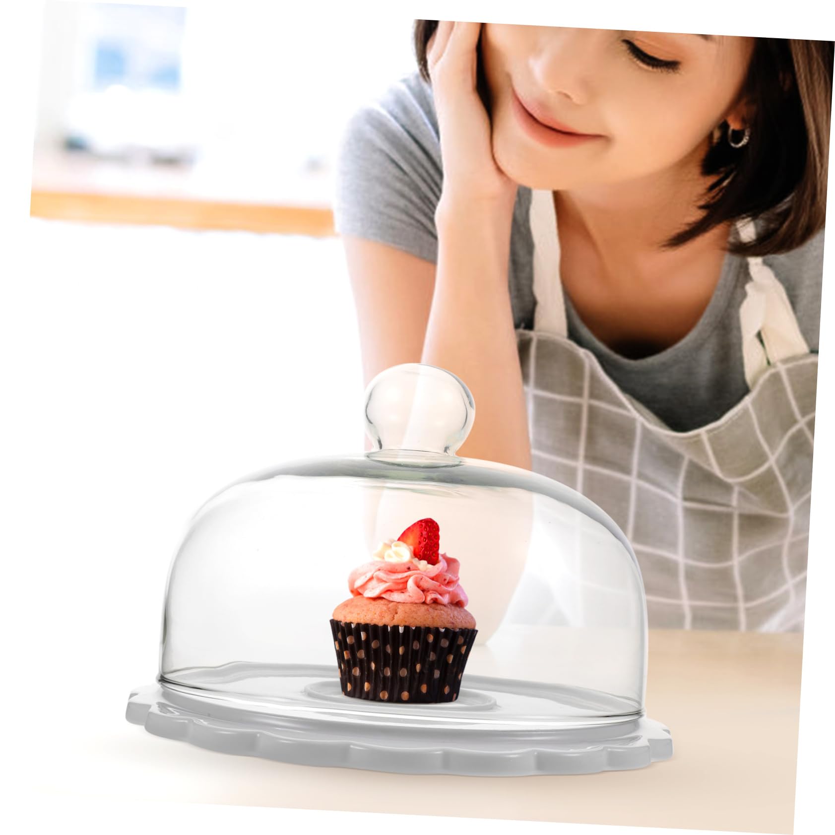 CHILDWEET Soporte para Tartas Redonda de Cerámica con Tapa de Vidrio white para Bodas y Cumpleaños, Protege Alimentos con Diseño Elegante