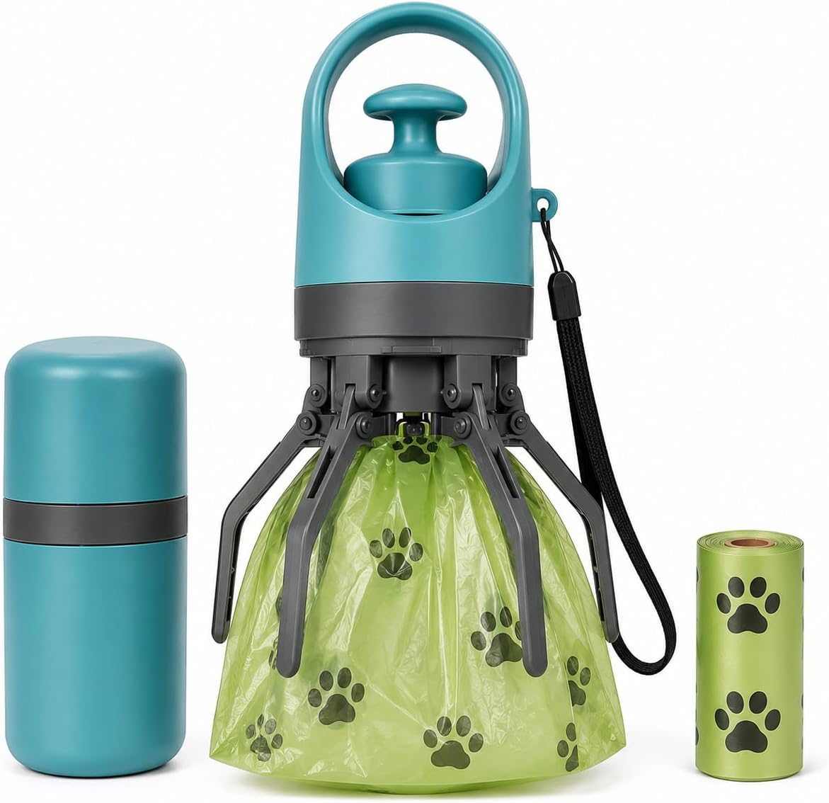 Portable Dog Poop Scooper with Built-in Bag Dispenser One Hand Pet Waste Picker, Lightweight Dog Waste Grabber with 15 PCS Waste Bags for Walking, Yard & Travel