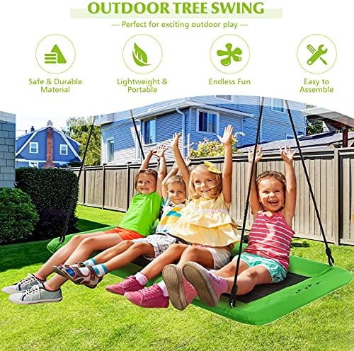 GYMAX Kids Nest Swing, Square Swing Seat with 120-180cm Adjustable Rope, Outdoor Tree Swing for Home Garden Backyard, Holds Up to 300kg (Green)