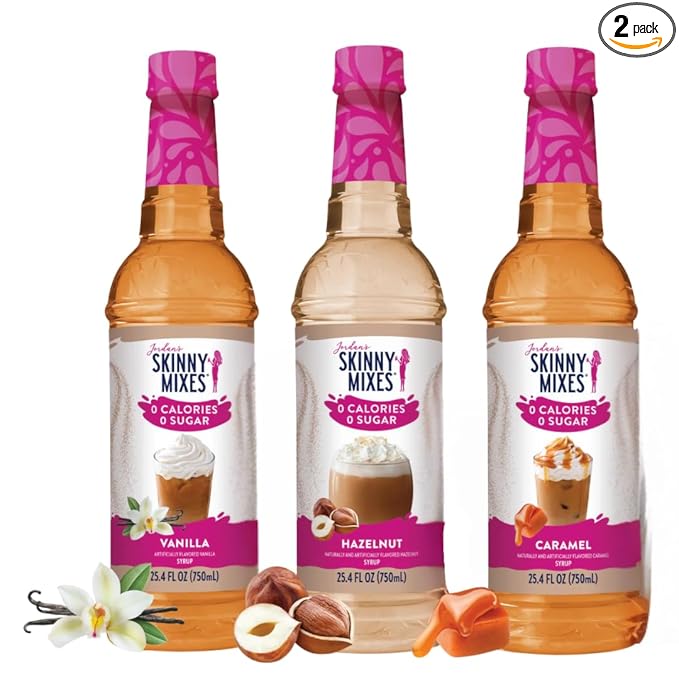 Jordans Skinny Syrups Sugar Free Coffee Lovers Trio Vanilla, Hazelnut, and Caramel, Gluten Free, Keto, Kosher - Made in the USA
