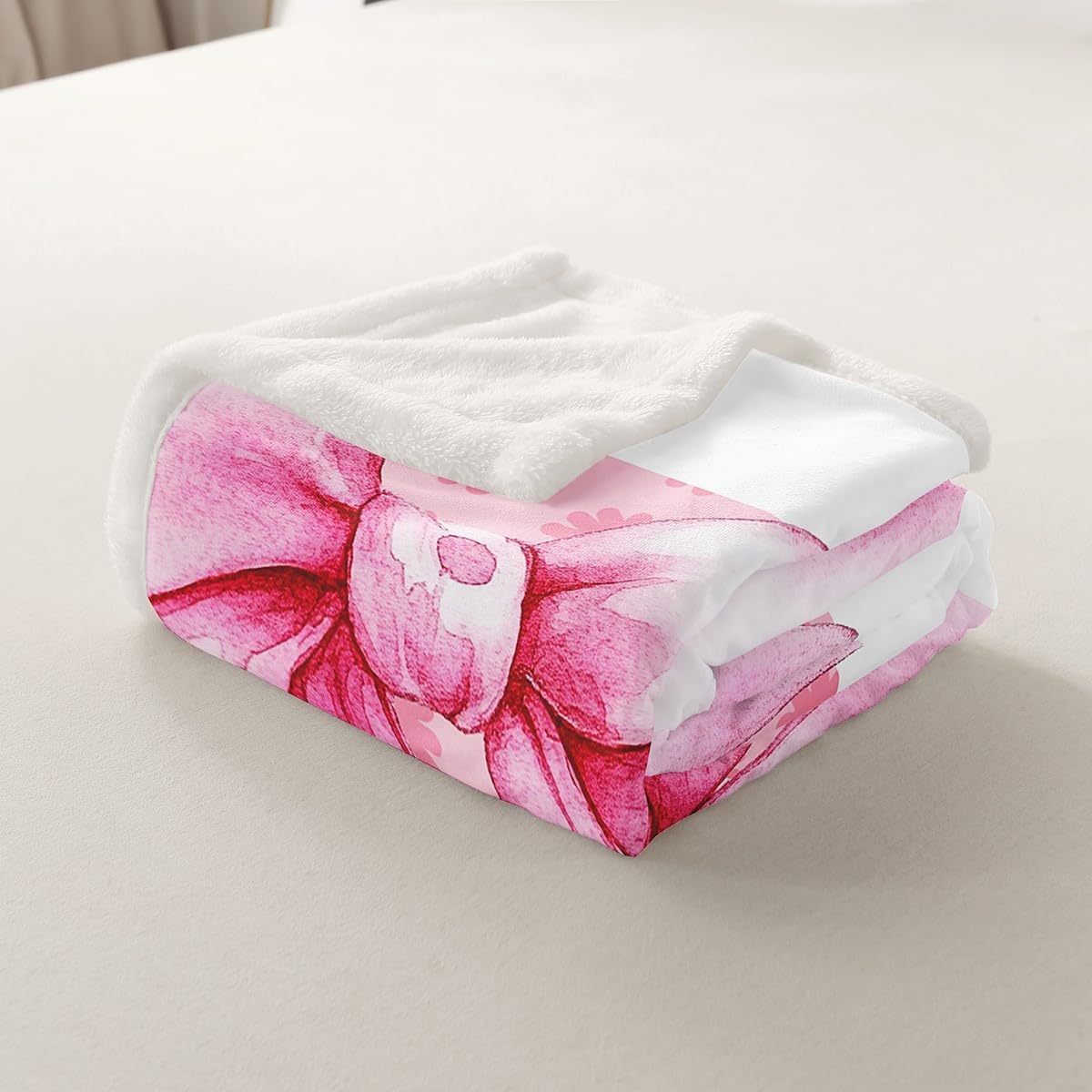 Castle Fairy Girly Princess Bow-tie Bow Throw Blanket for Kids,Pink Flower Paint Print Fleece Throw Blanket for Bedroom Sofa Dorm Decor,Bowknot Lightweight Bed Blanket,40 x 50 Inches image 5